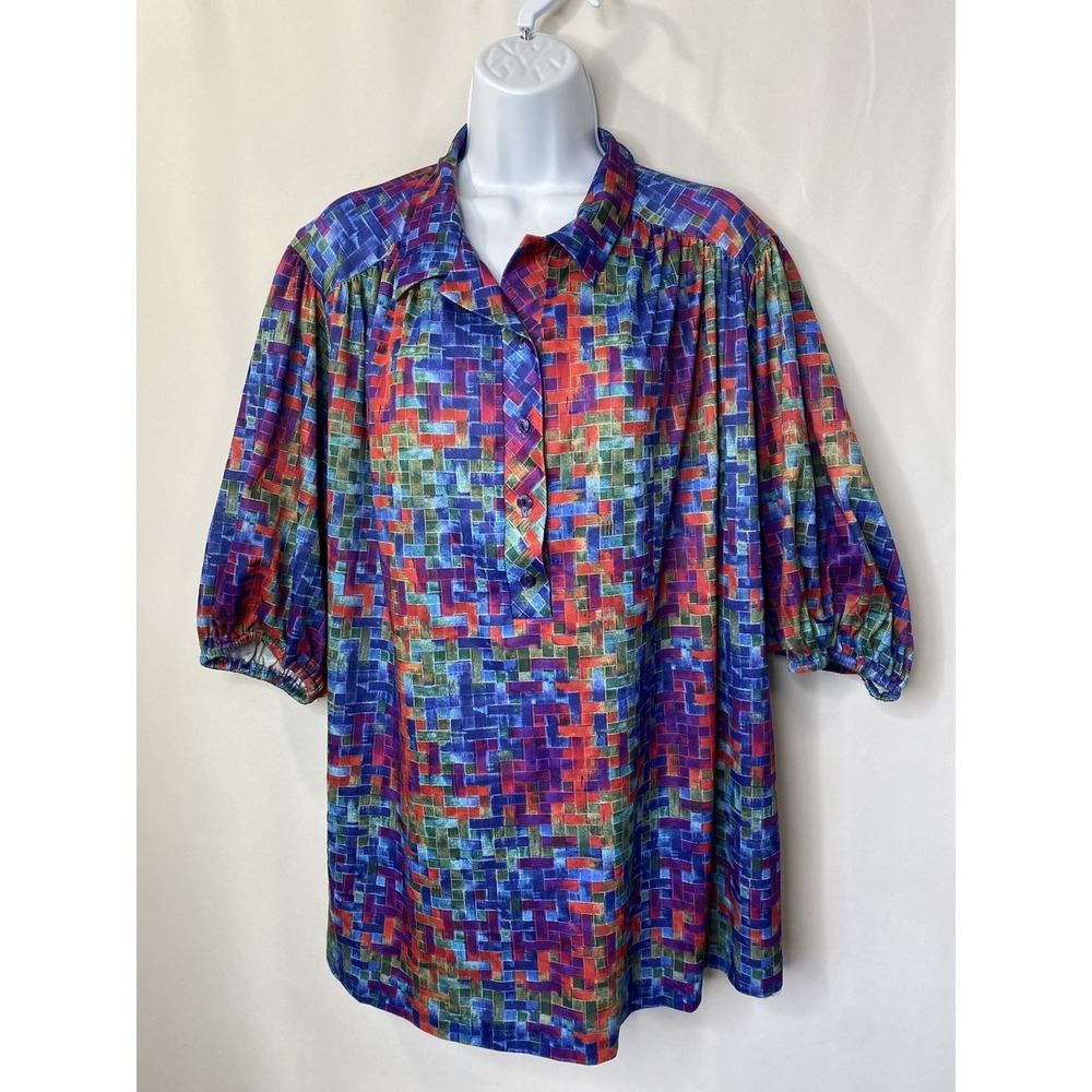 Vintage Top Notch Womens 70s Shirt Measures XL Diamond Trippy Groovy Baby Color